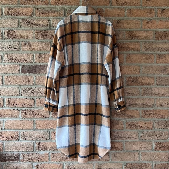 CI SONO | Brown, tan & white lightweight summer long plaid shacket jacket coat - Picture 14 of 15